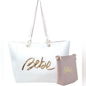 Women's White Bebe Gianna East West Tote with Pouch